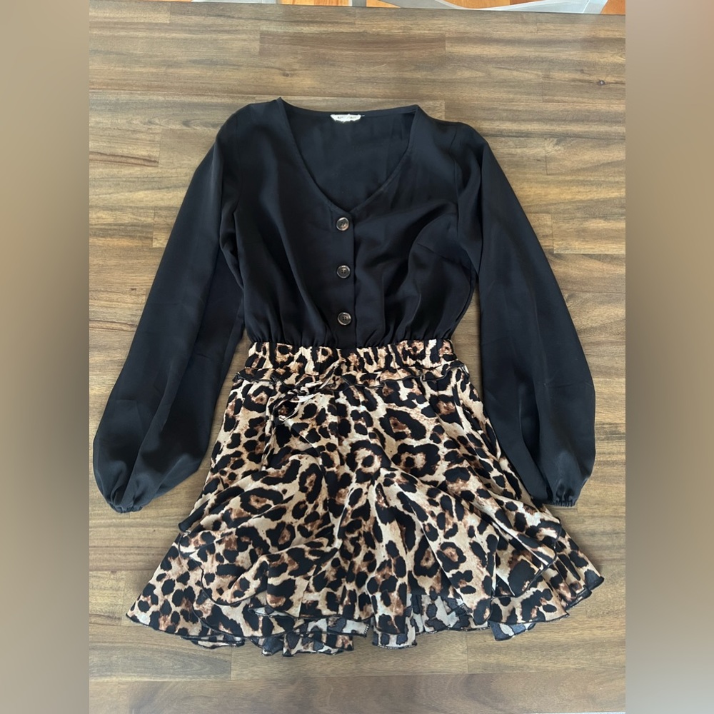 black and leopard print romper